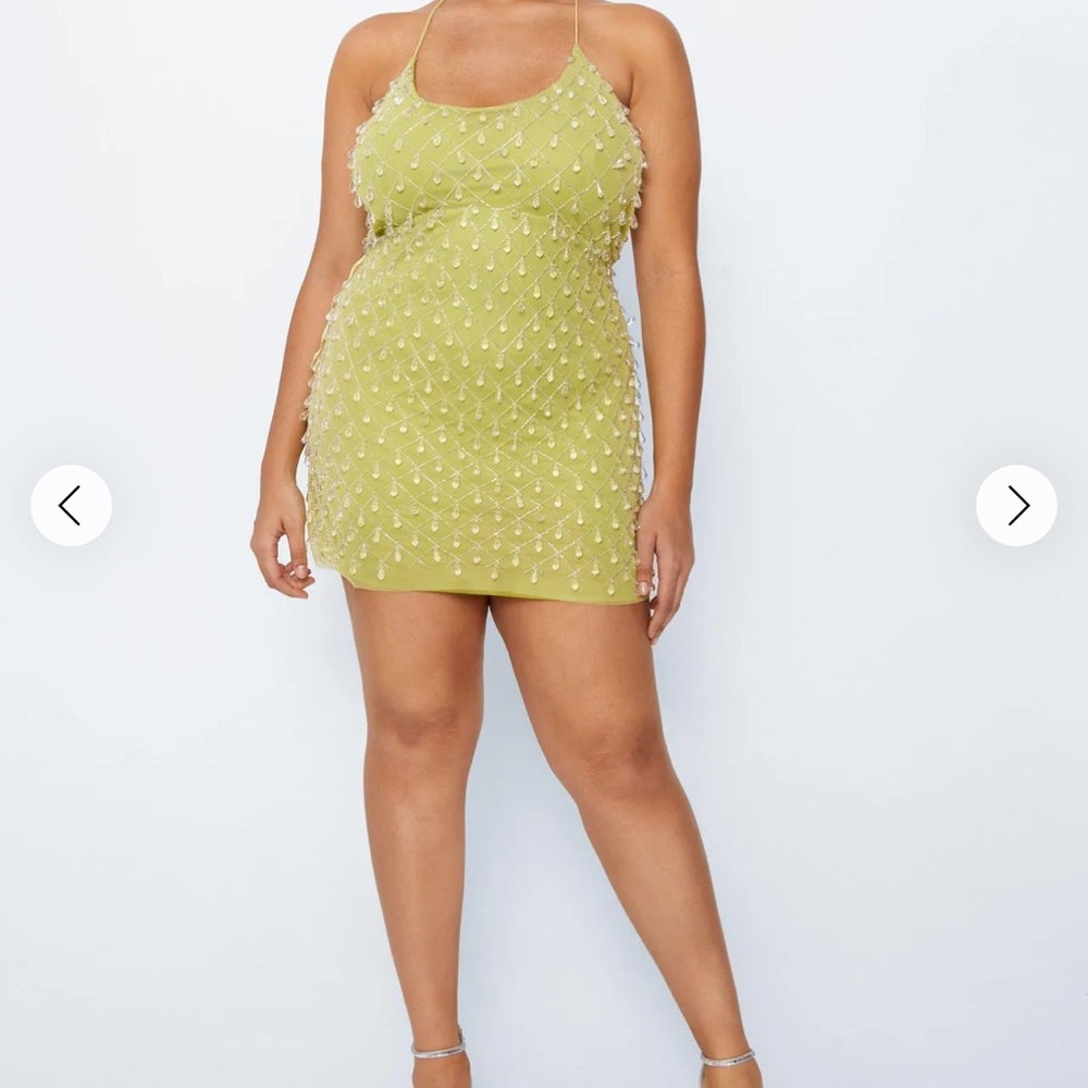 Lime Plus Drop Bead Strappy Mini Dress
